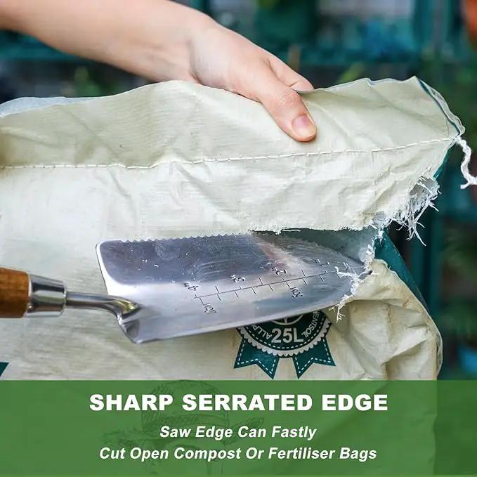 Haliaeetus Garden Trowel with Serrated Edge, 4'' Depth Marks Planting Shovel, V-Shaped Sharp Edge Garden Shovel, Stainless Steel Hand Shovel with Comfortable Wood Handle for Planting and Weeding by GreenHaven Gardens