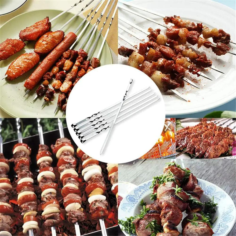 12PCS Kabob Skewers Flat Metal BBQ Barbecue Skewer 14" Long Stainless Steel Shish Kebob Sticks Wide Reusable Grilling Skewers Set for Meat Shrimp Chicken Vegetable, 12 Pack by GreenHaven Gardens