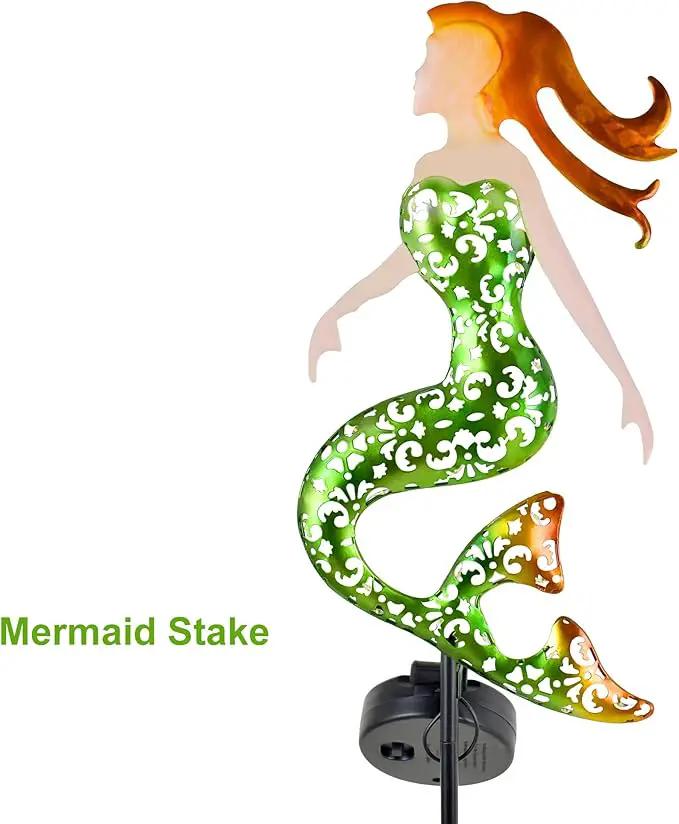 ARTER Solar Garden Lights, Green Mermaid Marine Nautical Themed Outdoor Waterproof Stake With 3.6 Feet 22 LED Fairy Lights for Pathway, Yard, Patio, Lawn, Swimming Pool, 37" Tall (Pack of 1) by GreenHaven Gardens