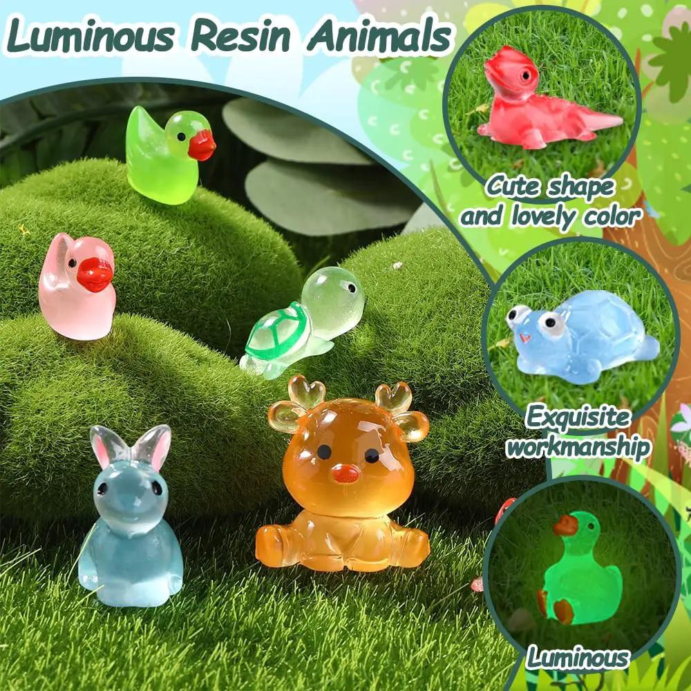 131pcs Luminous Mini Resin Animals, Glow in The Dark Tiny Small Little Animal Ducks Figures to Hide Miniature Figurines for Dollhouse Garden Micro Landscape Aquarium Decorations DIY Crafts by GreenHaven Gardens