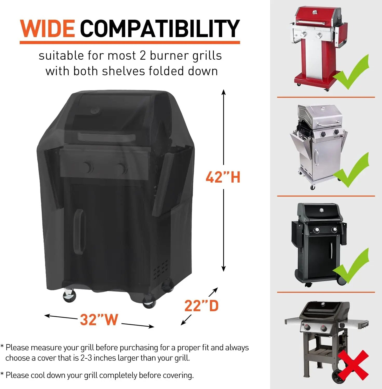 Small Grill Cover 32 Inch, Heavy Duty Waterproof 2 Burner BBQ Gas Outdoor Barbecue Cover, Compatible with Weber Char Broil Nexgrill Grill with Collapsed Side Tables by GreenHaven Gardens