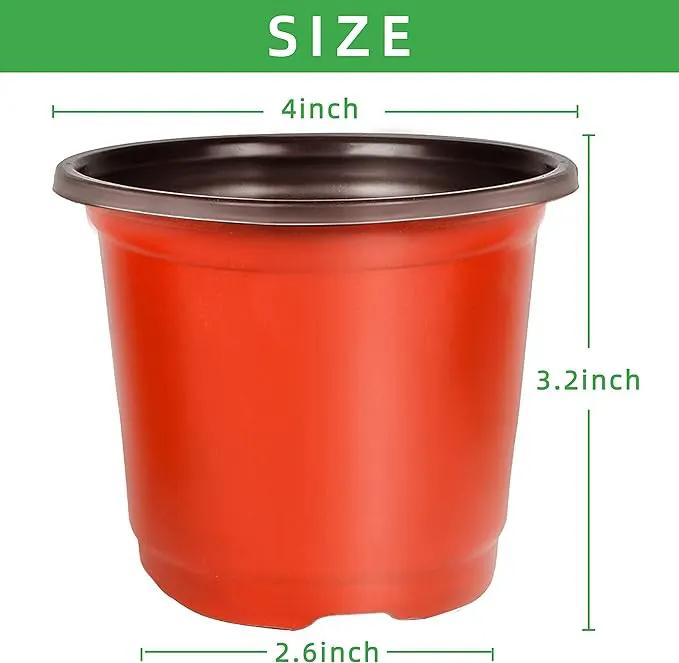 TDHDIKE 4" Small Plastic Plant Nursery Pot/Pots (100pcs Pots and 100pcs Plant Labels) Seedlings Flower Plant Container (Red) Seed Starting Pots Indoor Outdoor by GreenHaven Gardens