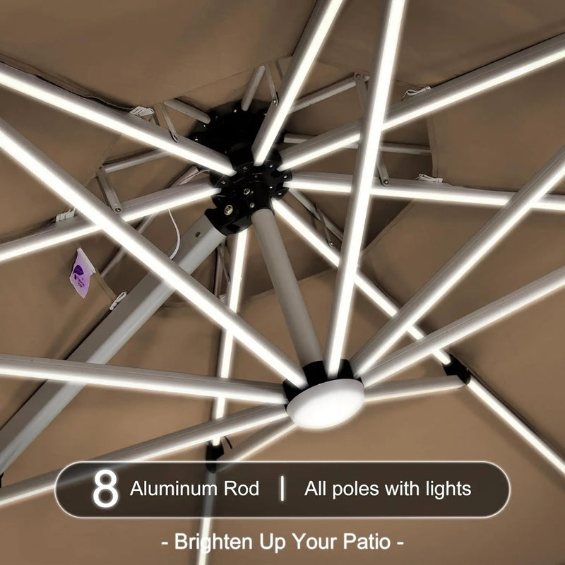 PURPLE LEAF 10ft Solar powered LED Patio Umbrella Outdoor Round Umbrellas Large Cantilever Umbrella with LED lights Windproof Offset Umbrellas Heavy Duty for Garden Deck Pool Patio, Beige by GreenHaven Gardens