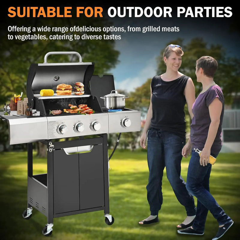 3-Burner Propane Gas Grill with Side Burner, 40,500 BTU Stainless Steel BBQ - Easy Assembly & Grease Management for Patio, Backyard, Camping (3+1Burner No Cover) by GreenHaven Gardens