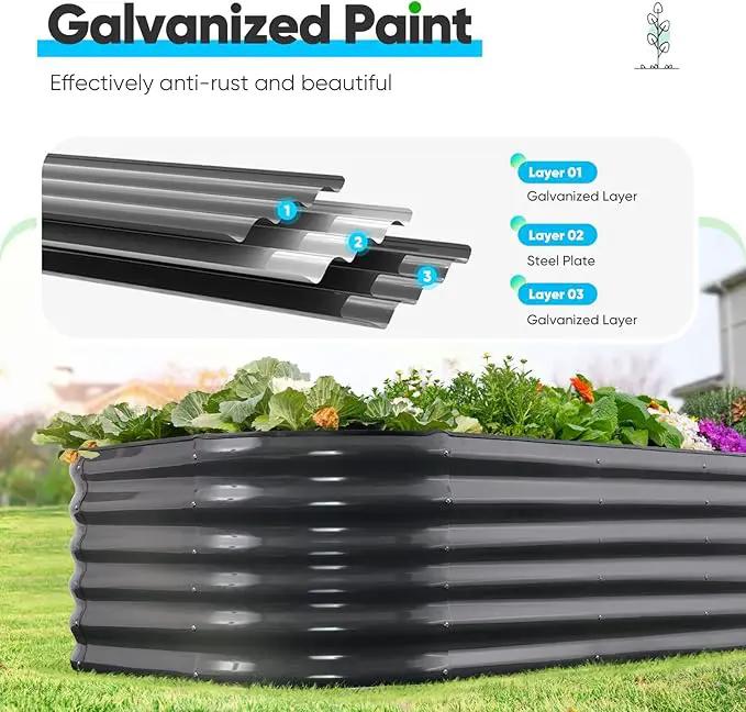 Quictent Galvanized Raised Garden Bed Kit, 6x3x1.5 ft Oval Metal Planter Box Tall for Vegetables Outdoor Backyard, Rubber Strip Edging Included, Dark Gray by GreenHaven Gardens