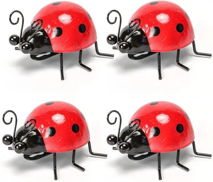 Metal Garden Decor for Outside Cute Ladybugs Yard Art Lawn Ornaments Wall Sculptures & Statues Outdoor Fence Decorations for Patio - Set of 4 by GreenHaven Gardens