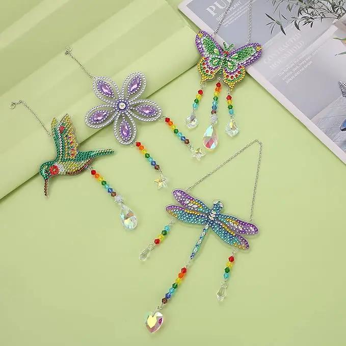 Bingcute Diamond Art Painting Suncatchers, 4 pcs Sun Catchers Diamond Art Painting Kits for Kids DIY Crafts for Adults Hummingbird Prism Crystal Suncatchers Wind Chime Windows Garden Decorations by GreenHaven Gardens