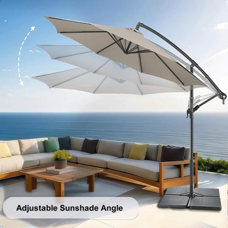 FLAME&SHADE 10ft Cantilever Patio Umbrella Outdoor, Large Offset Umbrella with Crank and Cross Base, UPF 50+ UV Protection Hanging Umbrella for Pool Deck Garden, Taupe by GreenHaven Gardens