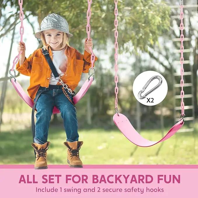 TURFEE Heavy Duty Swing Seat Pink Color with 66” Chain, Swing Set Accessories Replacement with Snap Hooks for Kids Outdoor Play Playground by GreenHaven Gardens