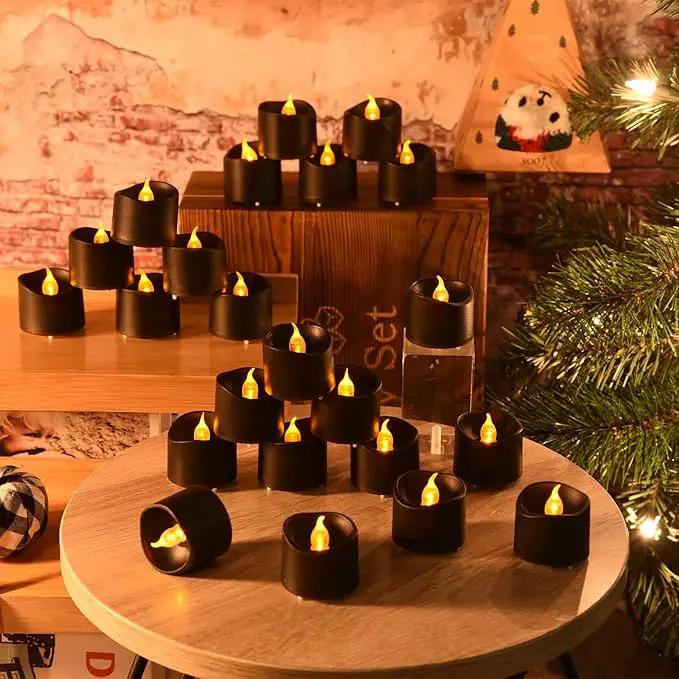 JOSU Flameless Candles Halloween Decorations, 24PCS Tea Lights Candles Battery Operated, Realistic Votive Tealights with Warm Light for Christmas Decors Outdoor(Black) by GreenHaven Gardens
