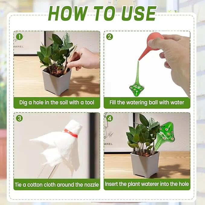 4 Pcs Plant Watering Globes, Hand-Blown Mushroom-Shaped Self Watering Globes, Suitable for Indoor&Outdoor Plant Watering Devices by GreenHaven Gardens
