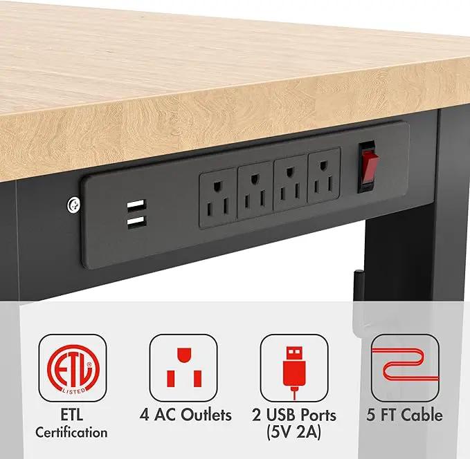 WORKPRO 48" Adjustable Workbench, Rubber Wood Top Heavy-Duty Workstation, 2000 LBS Load Capacity Hardwood Worktable with Power Outlets, for Workshop, Garage, Pack of 10 by GreenHaven Gardens