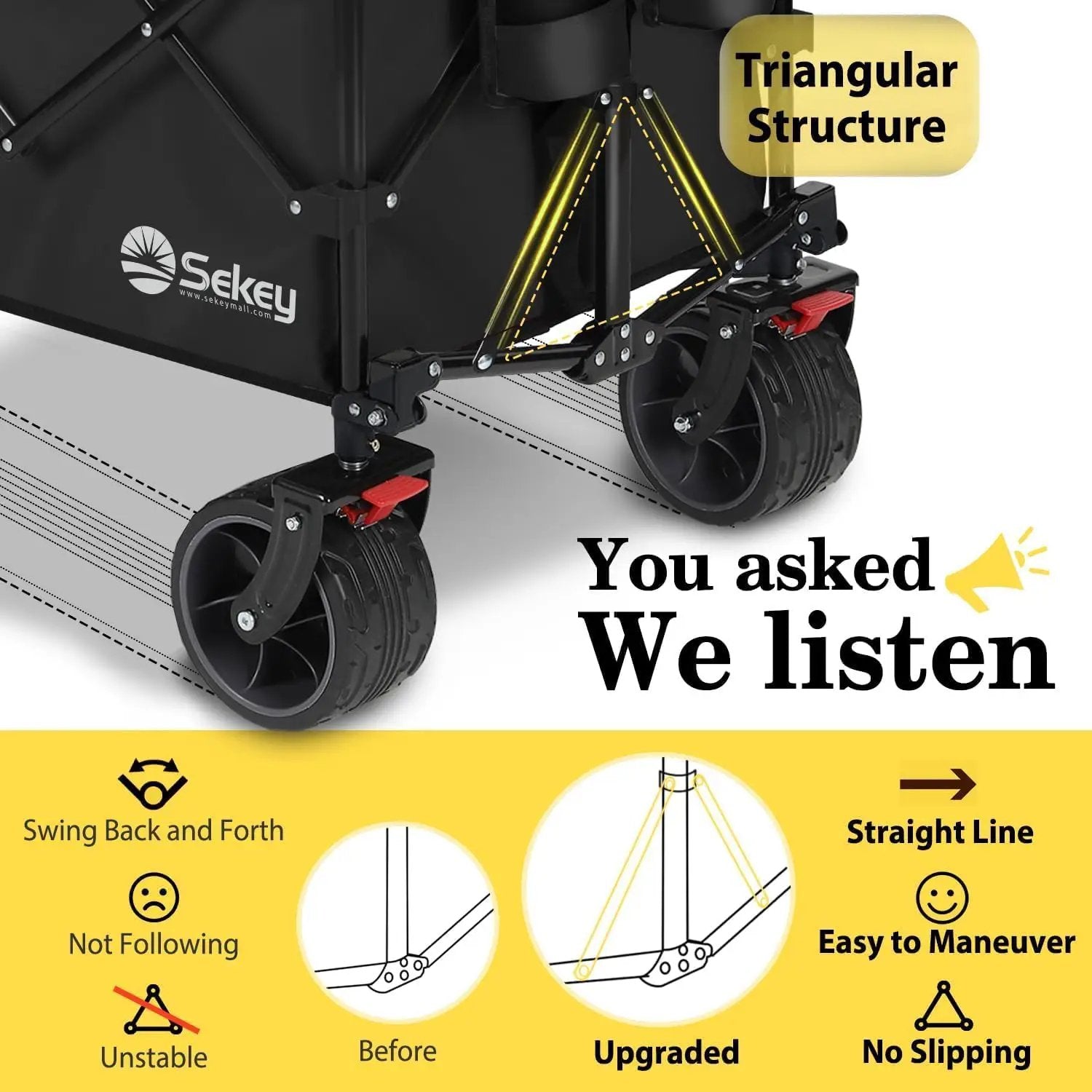 Sekey 48''L Collapsible Foldable Extended Wagon with 440lbs Weight Capacity, Heavy Duty 300L Folding Utility Garden Cart with Big All-Terrain Beach Wheels & Drink Holders. Black by GreenHaven Gardens