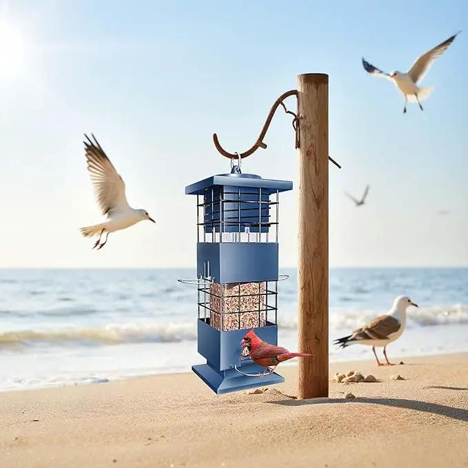 Bird Feeder 3LBS Metal Anti-Squirrel Wild Birdseed Feeder for Finch Cardinal Blue Jay Outdoors Hanging (Blue) by GreenHaven Gardens