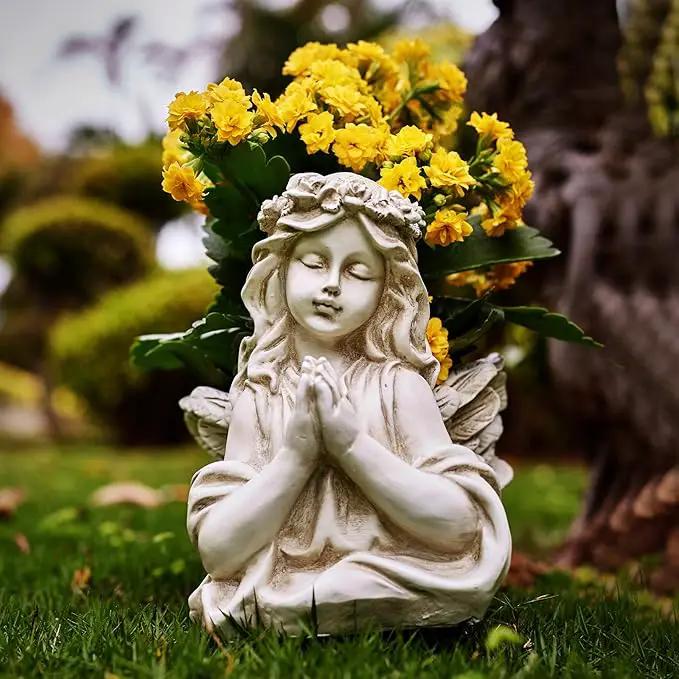 Praying Angel Bust Garden Statue Planters, Angel Wing Planters Pots Mini Vase for Patio, Lawn, Yard Art, Cemetery Grave Decoration, Resin Classical Antique, 8.26" H by GreenHaven Gardens