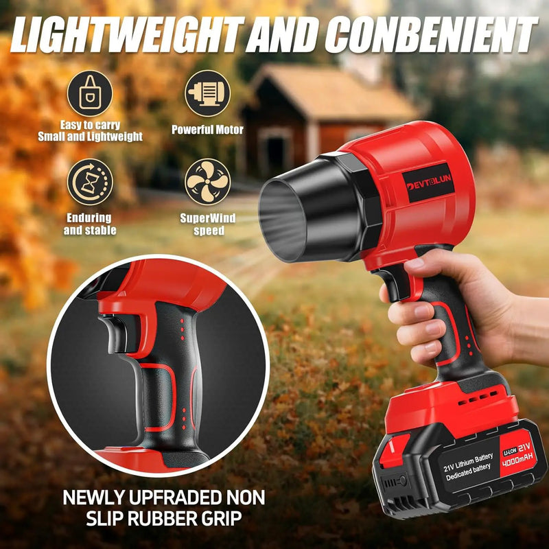 Leaf Blower Cordless with 2x4.0Ah Batteries,600000RPM Turbo Jet Blower, Electric Small Blower with Extended Nozzle,Lightweight Handheld Leaf Blower for Lawn Patio Care, Blowing Leaves, Snow,Dust by GreenHaven Gardens
