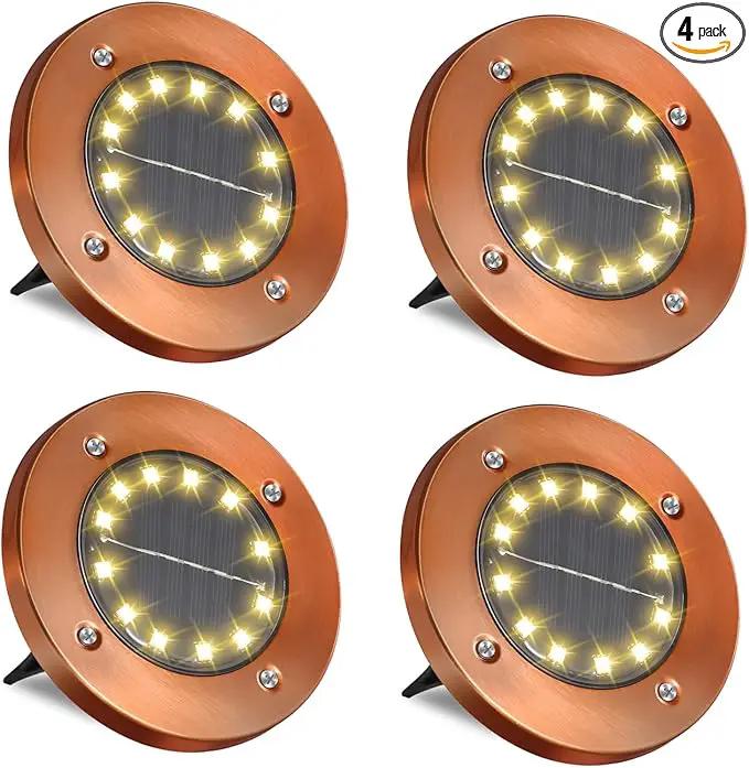 Outdoor In-Ground Lights Solar Disc Lights Outdoor Solar Garden Lights In Ground Solar Landscape Light 8 Pack 12 led for Pathway Yard Patio Walkway (Bronze, 4 Pack) by GreenHaven Gardens