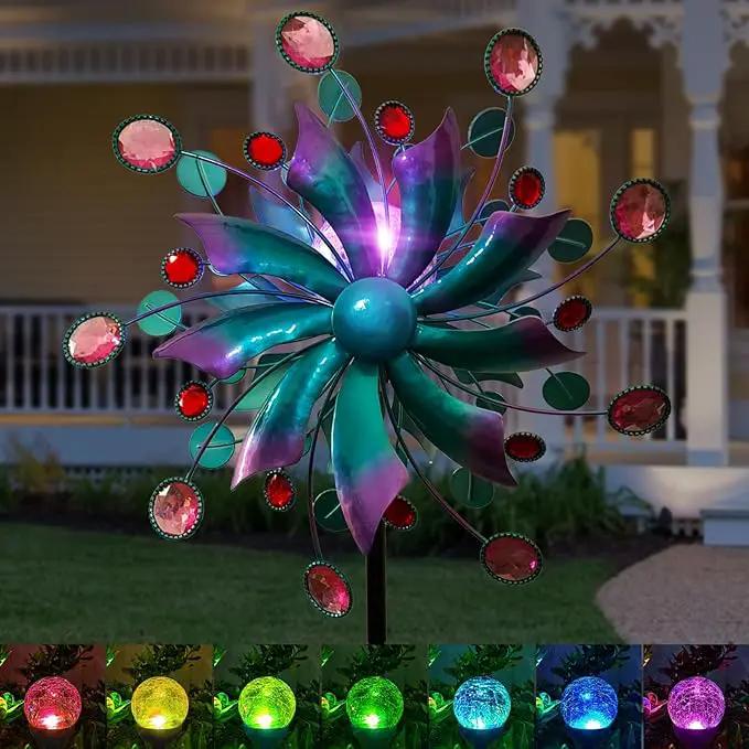 Solar Wind Spinners for Yard and Garden-60.6 Inch 360° Metal Wind Sculptures Outdoor Clearance Kinetic Windmills with Multi Color Led Glass Ball by GreenHaven Gardens