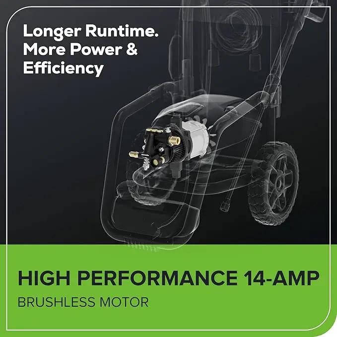 Greenworks Pro Brushless 3000 PSI (CSA Certified) 2.0 GPM Max / 1.1 GPM Electric Pressure Washer (Foldable Handles, Rugged Steel Frame, 25 FT Hose, 35 FT GFCI Power Cord) by GreenHaven Gardens