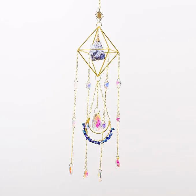 Crystal Suncatcher Lapis Lazuli, Blue Sun Catcher Hanging Decor, Blue Lazurite Crystal Window Hanging, Gemstone Prism, Boho Chic Decor, Raw Natural Stone (Lazurite) by GreenHaven Gardens