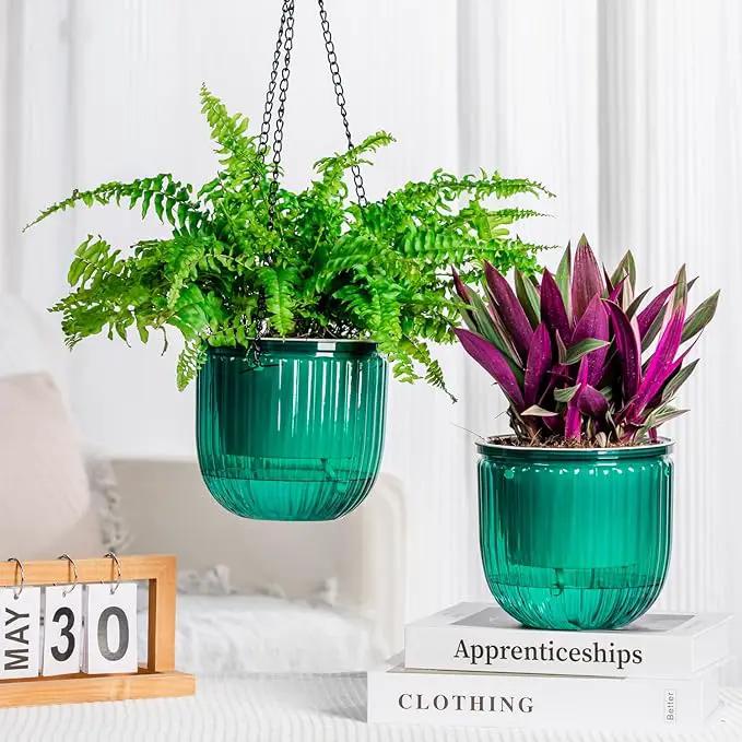 6.5 Inch 2 Pcs Self Watering Hanging Planter Indoor Plant Pots Drainage Holes, Outdoor Hanging Planters Flower Pot Basket, Visible Water Level, Plant Hanger Home Decor, Gardening by GreenHaven Gardens