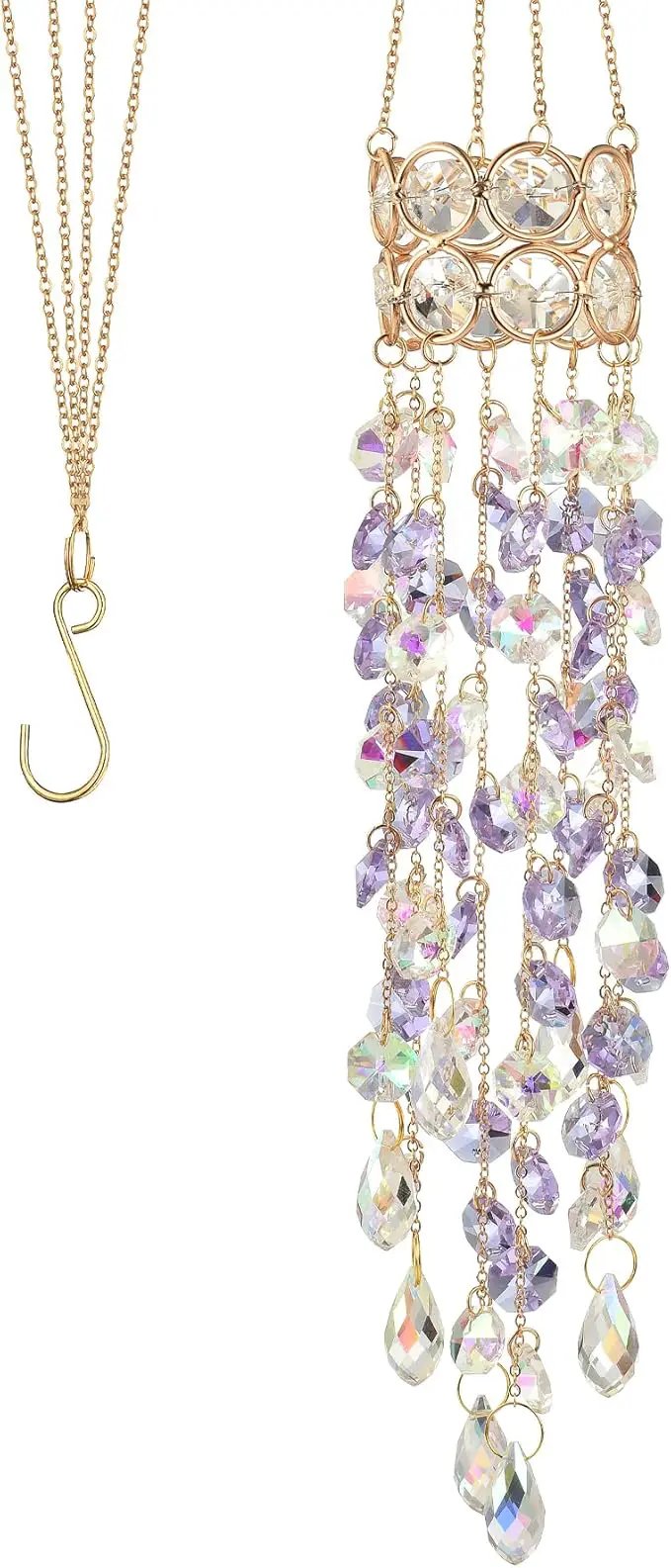 Hanging Window Garden Crystal Sun Catcher, Gold-Plated Sun Catcher for Indoor and Outdoor Decoration, Light Catcher, Party Crystals (Purple) by GreenHaven Gardens