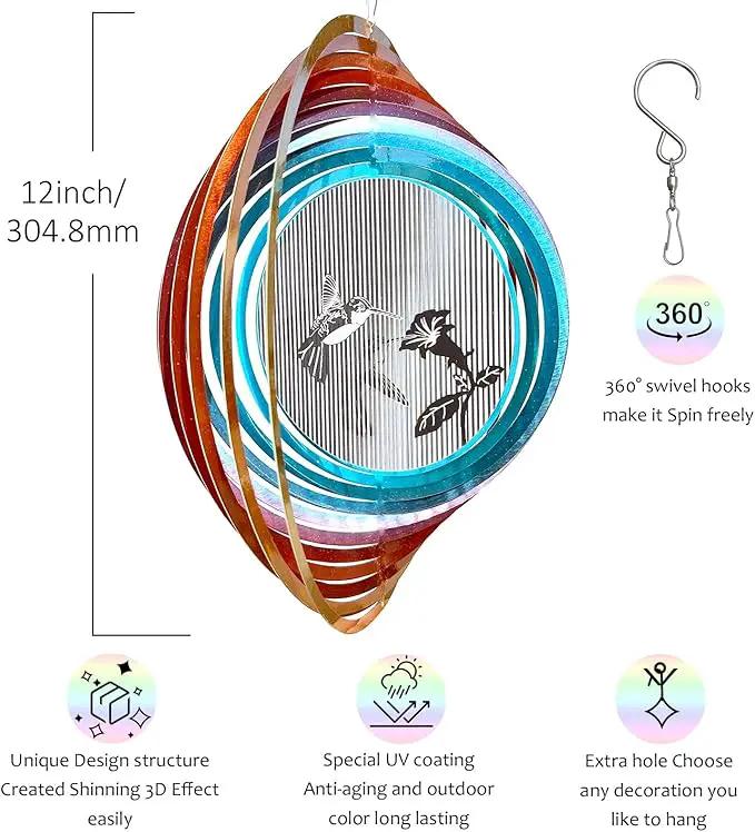 3D Animations Hummingbird Wind Spinner for Yard and Garden,12In Metal Wind Spinners Hummingbird Gift for Women Mom Grandma Wife,Outdoor Garden Decor Hanging Kinetic Yard Art Wind Sculpture by GreenHaven Gardens