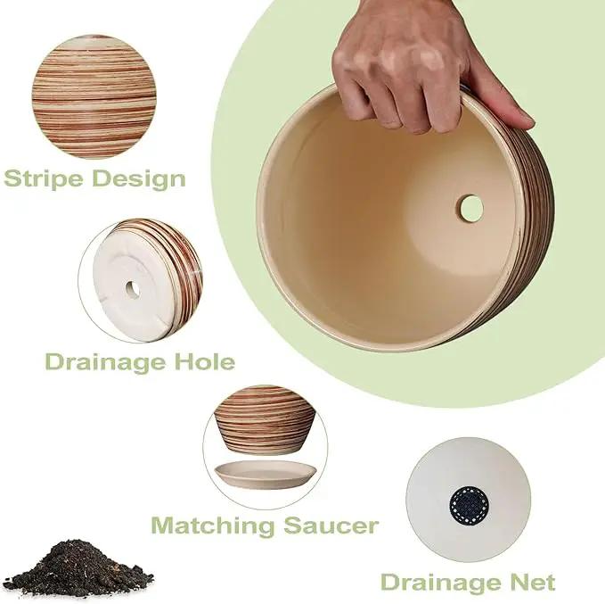 10 Inch Plant Pot Ceramic Pots for Plants with Drainage Hole and Saucer Round Flower Pot for Home Patio Garden Office Yellow by GreenHaven Gardens
