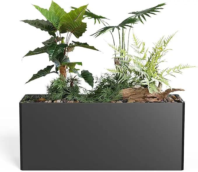 Metal Planter Box - Heavy Duty Rectangular Trough, All-Weather Rust-Resistant Design with 6 Drainage Holes | Large 36x15x15 Inch for Patio, Porch & Garden | Black by GreenHaven Gardens