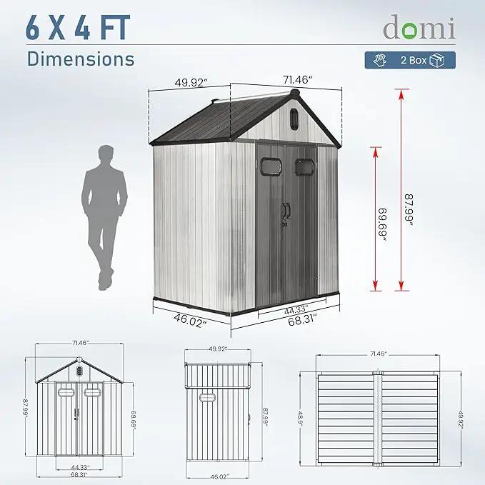 Domi 6x4 FT Outdoor Resin Storage Shed, All-Weather Double-Wall Storage Building for Backyard, Garden, Lawn Tools, Mower, Bike & Pool Equipment, Lockable Doors, Ventilated Roof, Grey by GreenHaven Gardens