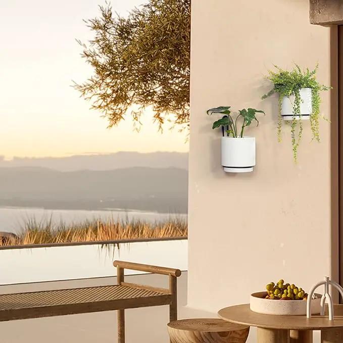 2 Pcs Wall Mounted Hanging Planters for Indoor and Outdoor Plants Wall Hanging Planters for Indoor Plants Modern Wall and Ceiling Planter Minimalist Flower Pot (Black-1, 5.91 inch) by GreenHaven Gardens