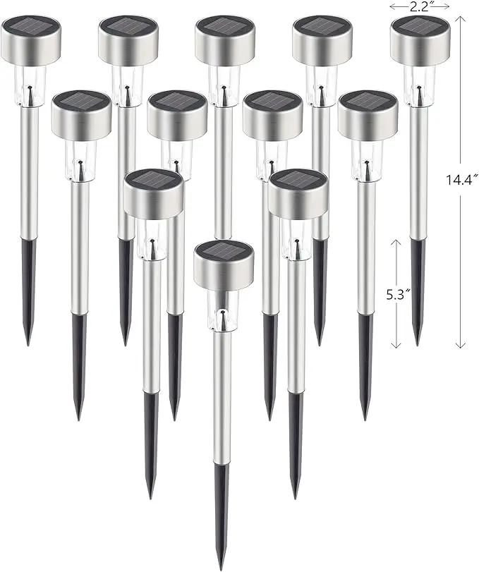 GIGALUMI Solar Pathway Lights 12 Pack, Stainless Steel IP44 Waterproof Auto On/Off Outdoor LED Pathway Landscape Solar Lights for Garden, Yard, Patio, Path and Walkway. (Cold White) by GreenHaven Gardens