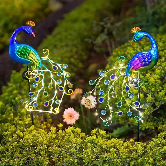DREAMSOUL 2 Pack Peacock Solar Lights Outdoor, Waterproof Metal Peacock Outdoor Solar Lights for Yards Pathway Lawn Decoration Peacock Gifts by GreenHaven Gardens