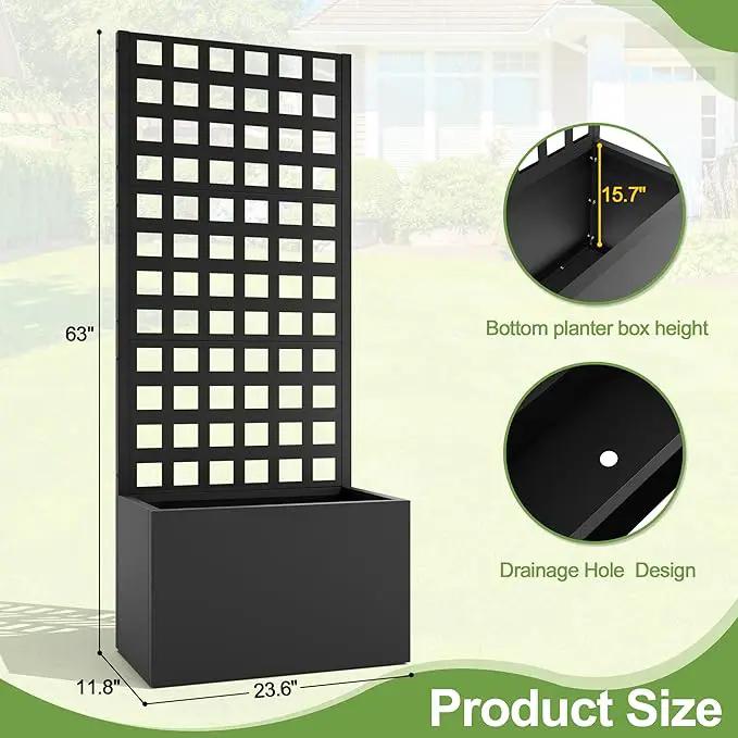 Metal Raised Garden Bed, Trellis Planters Bed with Drainage Holes for Climbing Plants, Vegetables Outdoor Privacy Screen with Planter Box 63"x24"x12", Black by GreenHaven Gardens