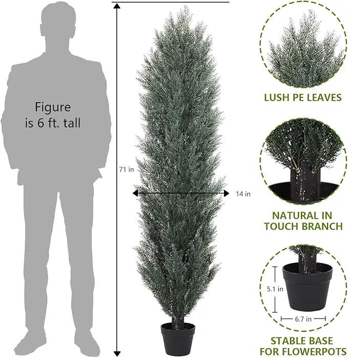 THE BLOOM TIMES 6ft Tall Topiary Trees Artificial Outdoor – UV Resistant Faux Cedar Pine Cypress Bushes and Shrubs, Fake Potted Plants for Front Porch Outside Planter Patio Decor, Set of 2 (6 Foot) by GreenHaven Gardens