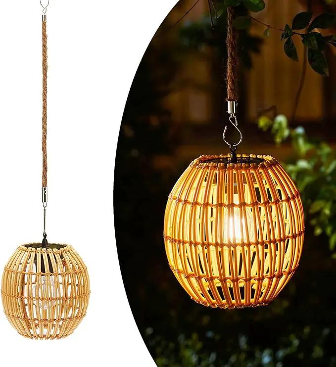 Hanging Solar Lantern Outdoor Waterproof, Large Solar Rattan Lantern Outdoor with Twine Handle, Bright Solar Outdoor Lights with Edison Bulb for Garden Patio Yard Decoration by GreenHaven Gardens