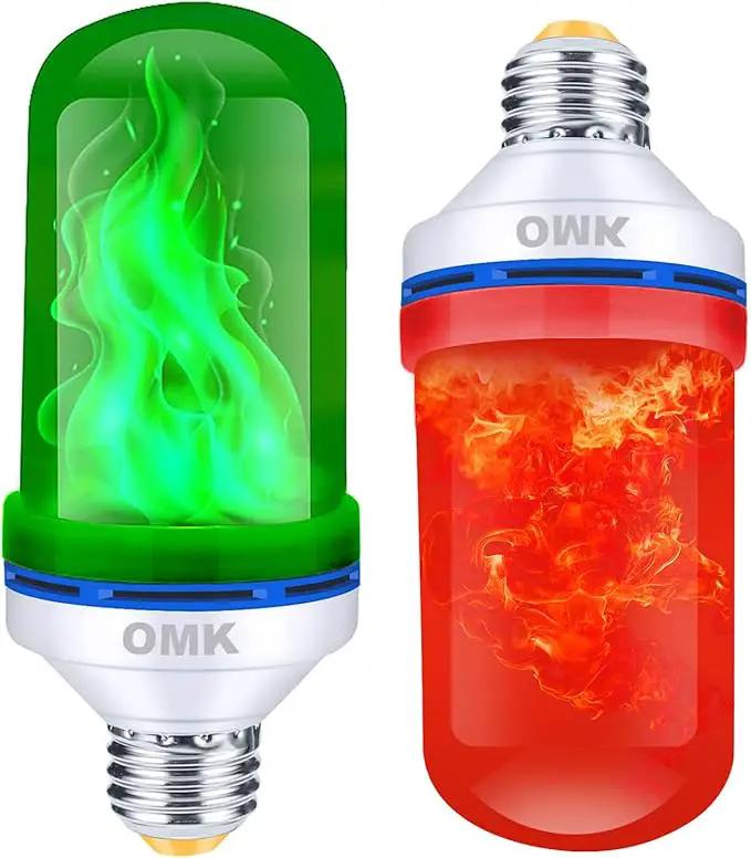 OMK - LED Christmas Decorations Flame Effect Light Bulbs - Upgraded 4 Modes Two-Tone Fire Simulated Lamps - Holiday/Christmas Gifts/Party/Indoor/Outdoor Decoration Lights (2Pack) by GreenHaven Gardens