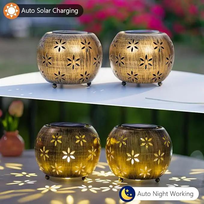 VEWOGARDEN 2 Pack Solar Lanterns Outdoor Waterproof Solar Lantern Hollow Out Metal Lantern Solar Lights for Patio Garden Table Decor by GreenHaven Gardens