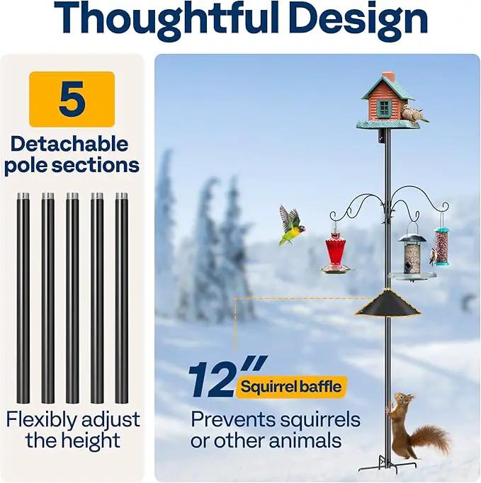 VIVOHOME 106 Inch Bird Feeder Pole, Heavy Duty Adjustable Bird House Stand Pole for Outdoor, Bird House Pole Mount Kit with 5 Prong by GreenHaven Gardens