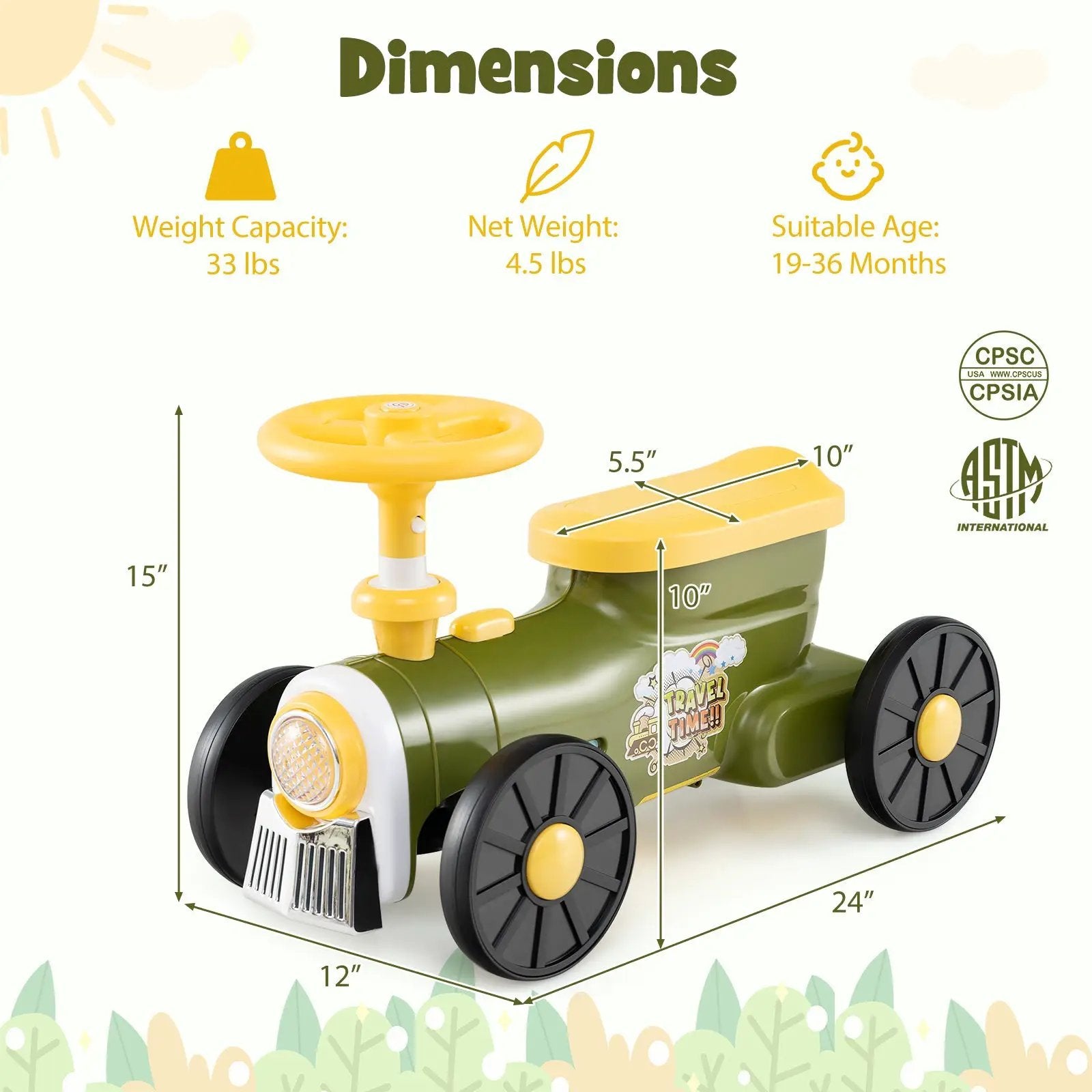 Ride on Toy with Steering Wheel and Train Whistle Sound Button by DirectDeals