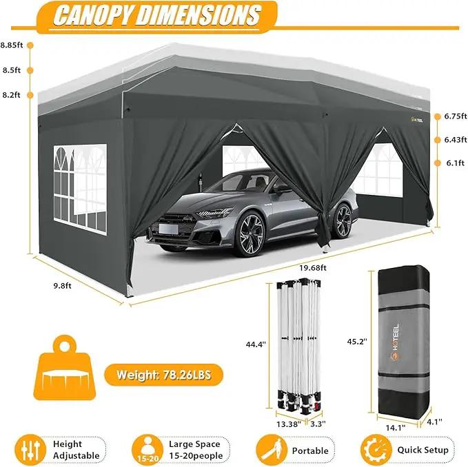 HOTEEL 10x20 Pop up Canopy with 6 Sidewalls, One Push Instant Setup Outdoor Canopy Tent with Reinforce Rod, Weight Bag, for Parties, Events, Gray by GreenHaven Gardens