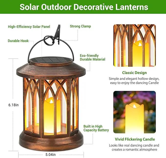 KOOPER 4 Pack Solar Lantern Outdoor Lights, Hanging Solar Lanterns Outdoor Decorative, Lanterns LED Flickering Flameless Candle Mission Lights for Yard Table Garden Decor by GreenHaven Gardens