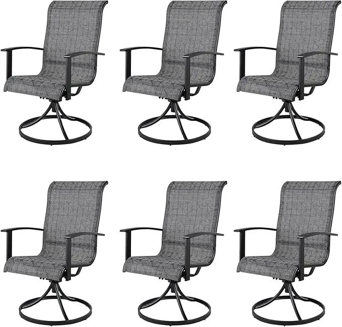 Grand patio Outdoor Swivel Dining Chairs 6-Piece Patio Dining Chair Set Mesh Sling Patio High Back Swivel Rockers, Black & Grey Plaid by GreenHaven Gardens