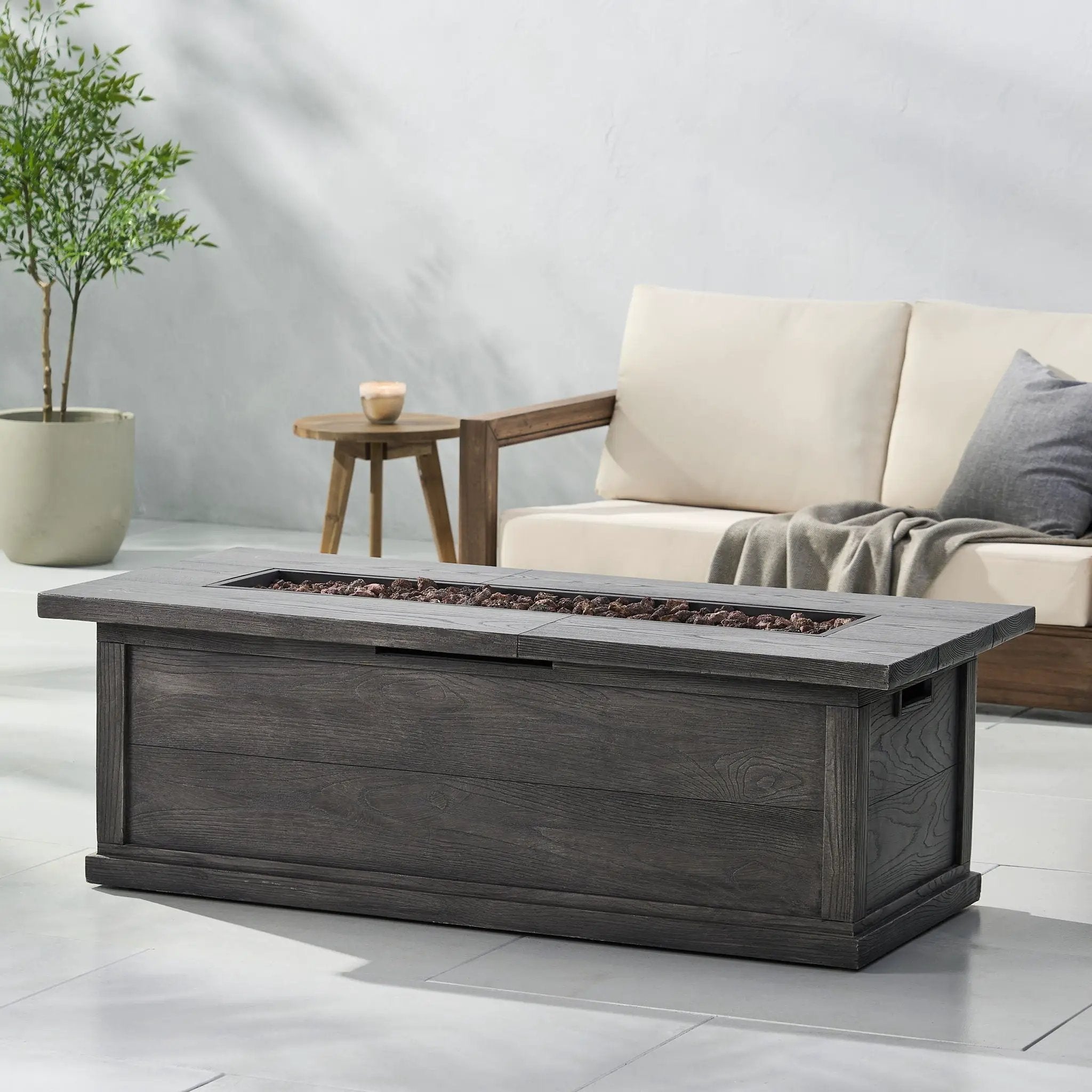 Transitional Rectangular Outdoor Propane Fire Pit With 50,000 BTU by HouseOfZazla
