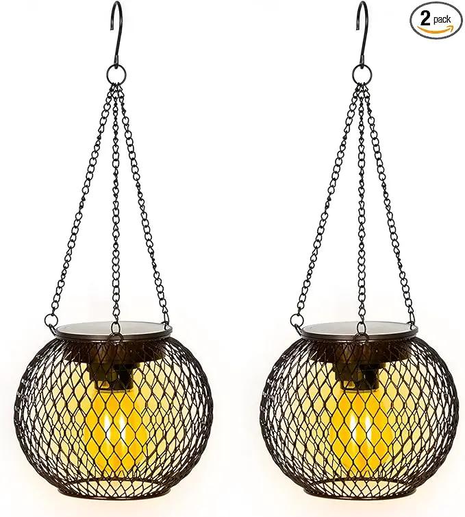 Solar Lanterns Outdoor, 2 Pack Brighter Metal Solar Hanging Lanterns, IP65 Waterproof Solar Lights Outdoor, Gardening Gifts & Decor for Garden Yard Patio Pathway by GreenHaven Gardens