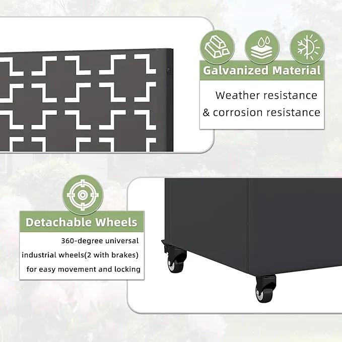 Casaphoria Metal Raised Garden Bed with Trellis and Wheels, 72"x47"x16" Planter Box for Climbing Plants, Vegetables & Vines, Features Drainage Holes and Privacy Screen, Black(Parallel&Louvered) by GreenHaven Gardens