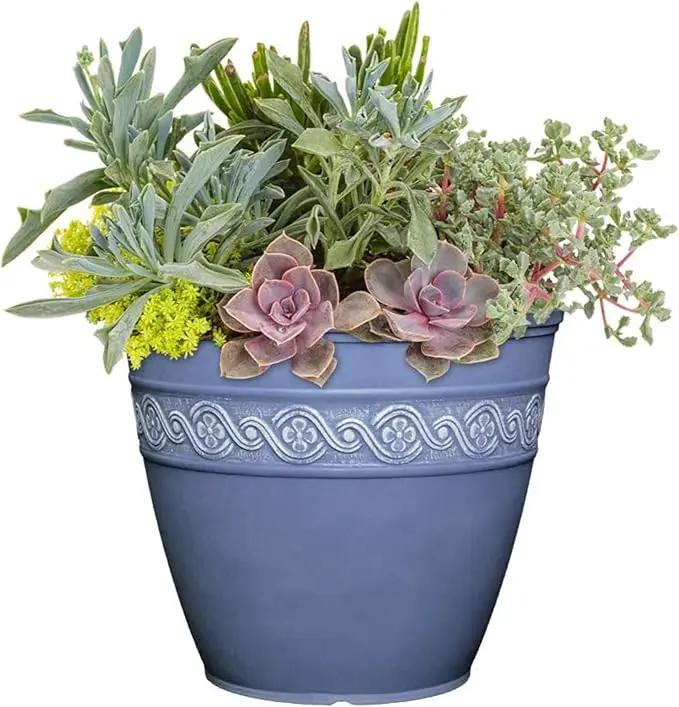 Classic Home and Garden Corinthian Resin Flower Pot Planter, Slate, 10" by GreenHaven Gardens