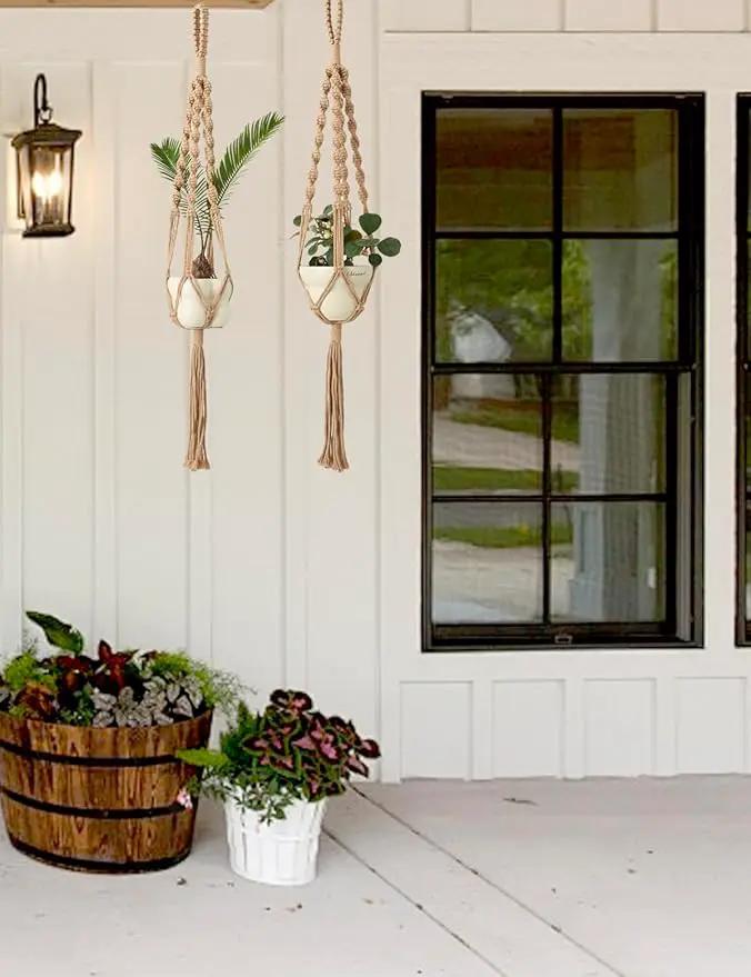 2Pcs Macrame Plant Hangers Indoor & Outdoor (27.56”) Boho Hanging Planters for Indoor Plants, Macrame Wall Hanging Decor for Flower Pots & Baskets (Pots Not Included) by GreenHaven Gardens
