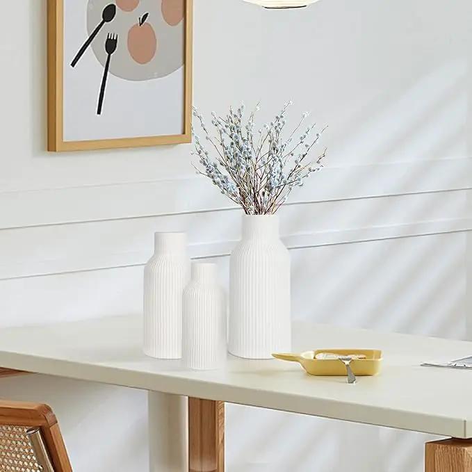 Ceramic Vase Set of 3, White Vase for Modern Home Decor, Decorative Vases for Bouquet Pampas Grass Dried Flowers, Living Room, Bedroom, Bathroom, Shelf Centerpiece Table Decorations by GreenHaven Gardens