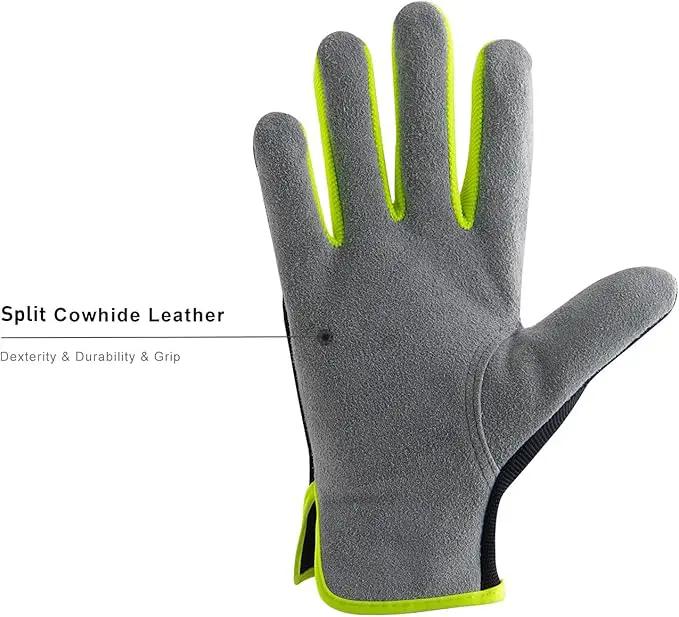 HANDLANDY Leather Work Gloves for Men & Women, Reinforced Durable Garden Gloves, Cowhide Working Glove for Gardening by GreenHaven Gardens